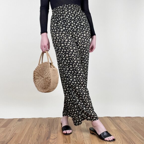 Vintage High Rise Wide Straight Loose Leg Trouser Pants Whimsigoth Floral Print - Picture 5 of 8